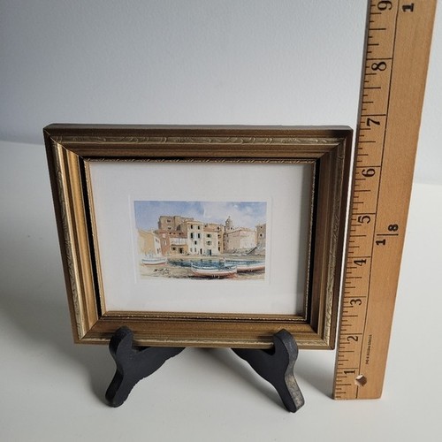 Vtg Miniature Watercolour Seascape Mediterranean Framed Art - photo 4