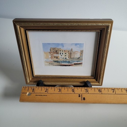 Vtg Miniature Watercolour Seascape Mediterranean Framed Art - photo 5