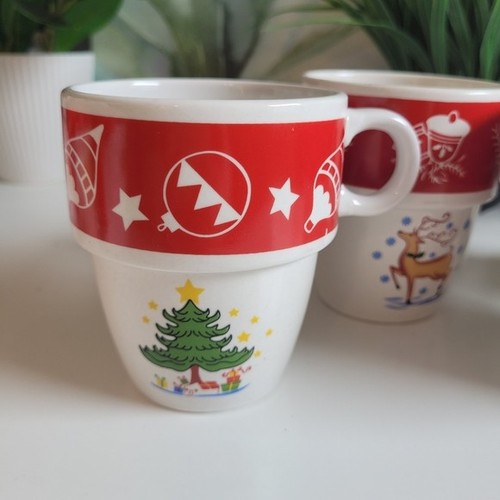 Vintage Stacking Holiday Mugs Festive Christmas Set Of 4 - photo 2