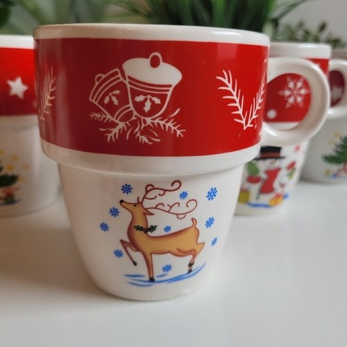 Vintage Stacking Holiday Mugs Festive Christmas Set Of 4 - photo 3