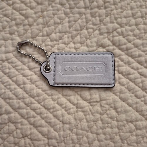 Coach Light Grey Leather Keychain Fob Charm Hangtag