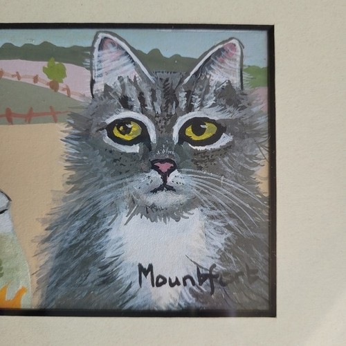 Original Art Painting Grey Persian With Gold Fish Signed Mountfo - photo 3