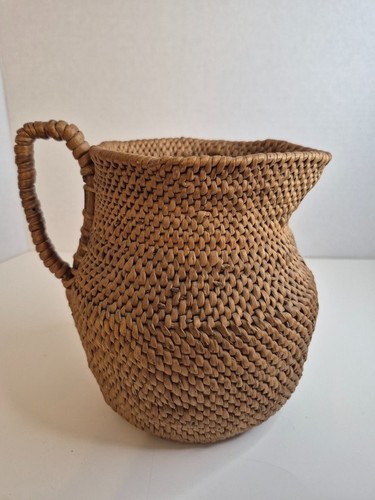 Vintage Woven Rattan Pitcher Vase Wicker Basket Jug