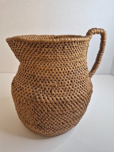Vintage Woven Rattan Pitcher Vase Wicker Basket Jug - photo 3