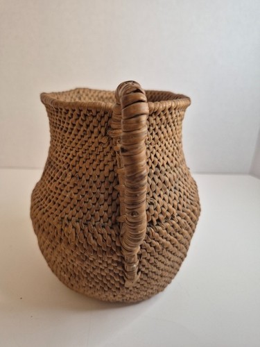 Vintage Woven Rattan Pitcher Vase Wicker Basket Jug - photo 4
