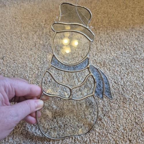 Handmade Stained Beveled Glass Snowman Ornament Suncatcher