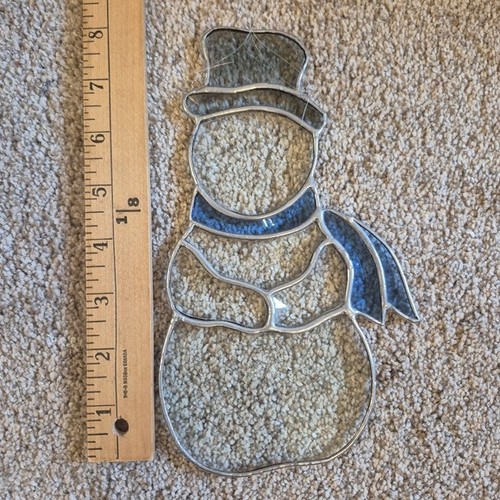 Handmade Stained Beveled Glass Snowman Ornament Suncatcher - photo 2