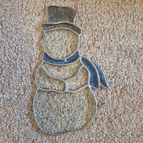 Handmade Stained Beveled Glass Snowman Ornament Suncatcher - photo 3