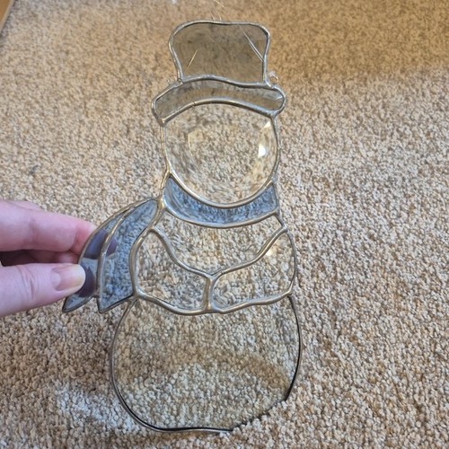 Handmade Stained Beveled Glass Snowman Ornament Suncatcher - photo 4