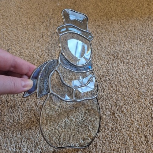 Handmade Stained Beveled Glass Snowman Ornament Suncatcher - photo 5