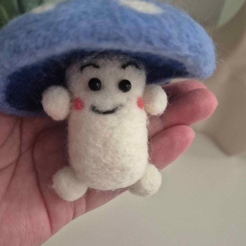 Handmade Felted Blue White Mushroom Toadstool Keychain