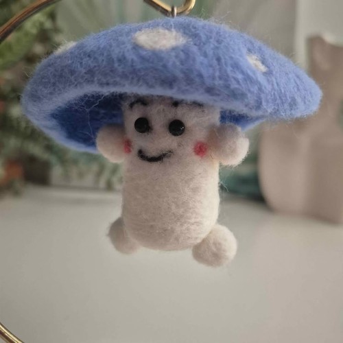 Handmade Felted Blue White Mushroom Toadstool Keychain - photo 2