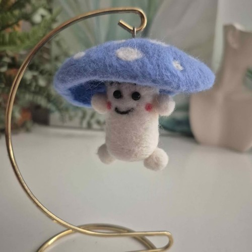 Handmade Felted Blue White Mushroom Toadstool Keychain - photo 3