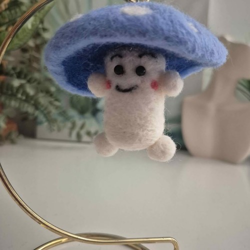 Handmade Felted Blue White Mushroom Toadstool Keychain - photo 4