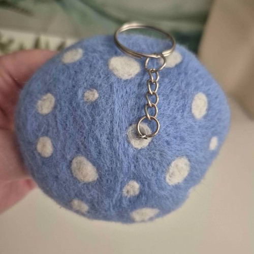 Handmade Felted Blue White Mushroom Toadstool Keychain - photo 5