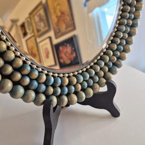 Vintage Beaded Oval Mirror Green and Silver - photo 3