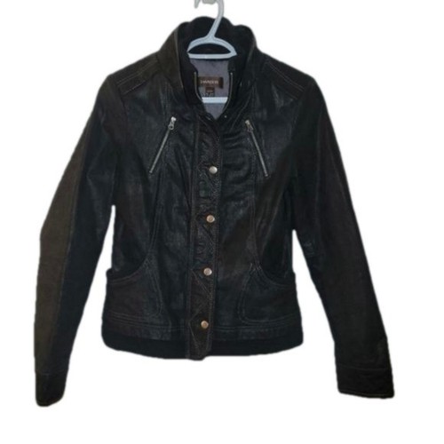 Danier Leather and Wool Moto Black Jacket Quilted Lined Womens X