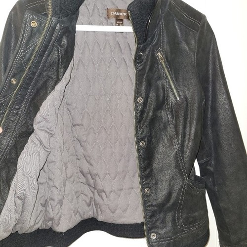 Danier Leather and Wool Moto Black Jacket Quilted Lined Womens X - photo 2