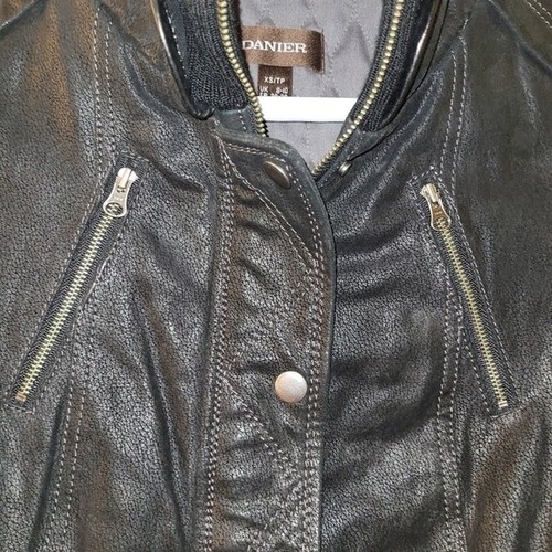 Danier Leather and Wool Moto Black Jacket Quilted Lined Womens X - photo 3
