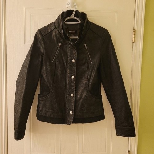 Danier Leather and Wool Moto Black Jacket Quilted Lined Womens X - photo 4