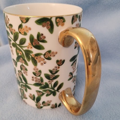 Anthropologie Paper Rifle Co Mistletoe Floral Gold-Handled Mug - photo 2