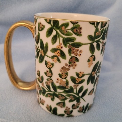Anthropologie Paper Rifle Co Mistletoe Floral Gold-Handled Mug - photo 3