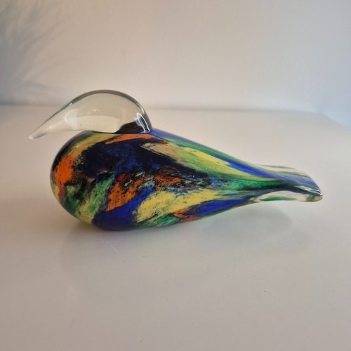 Vintage Hand Blown Multicolor Glass Bird Figurine