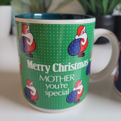 Vintage Christmas Holiday Mug Set Of 2 - Green and Blue - photo 2