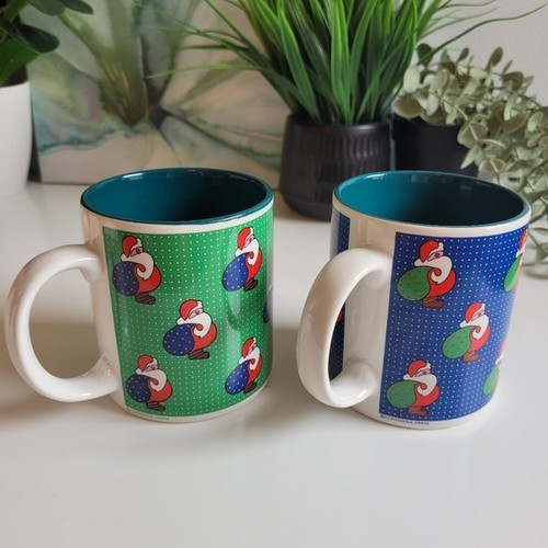 Vintage Christmas Holiday Mug Set Of 2 - Green and Blue - photo 4