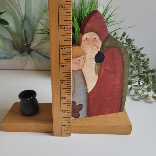 Handcrafted Wooden Santa and Child Candle Holder Primitive Folk - photo 4