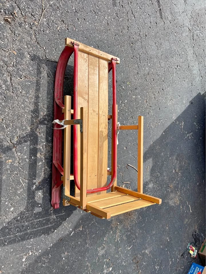 Vintage baby Toddler - small child sled - wood and metal