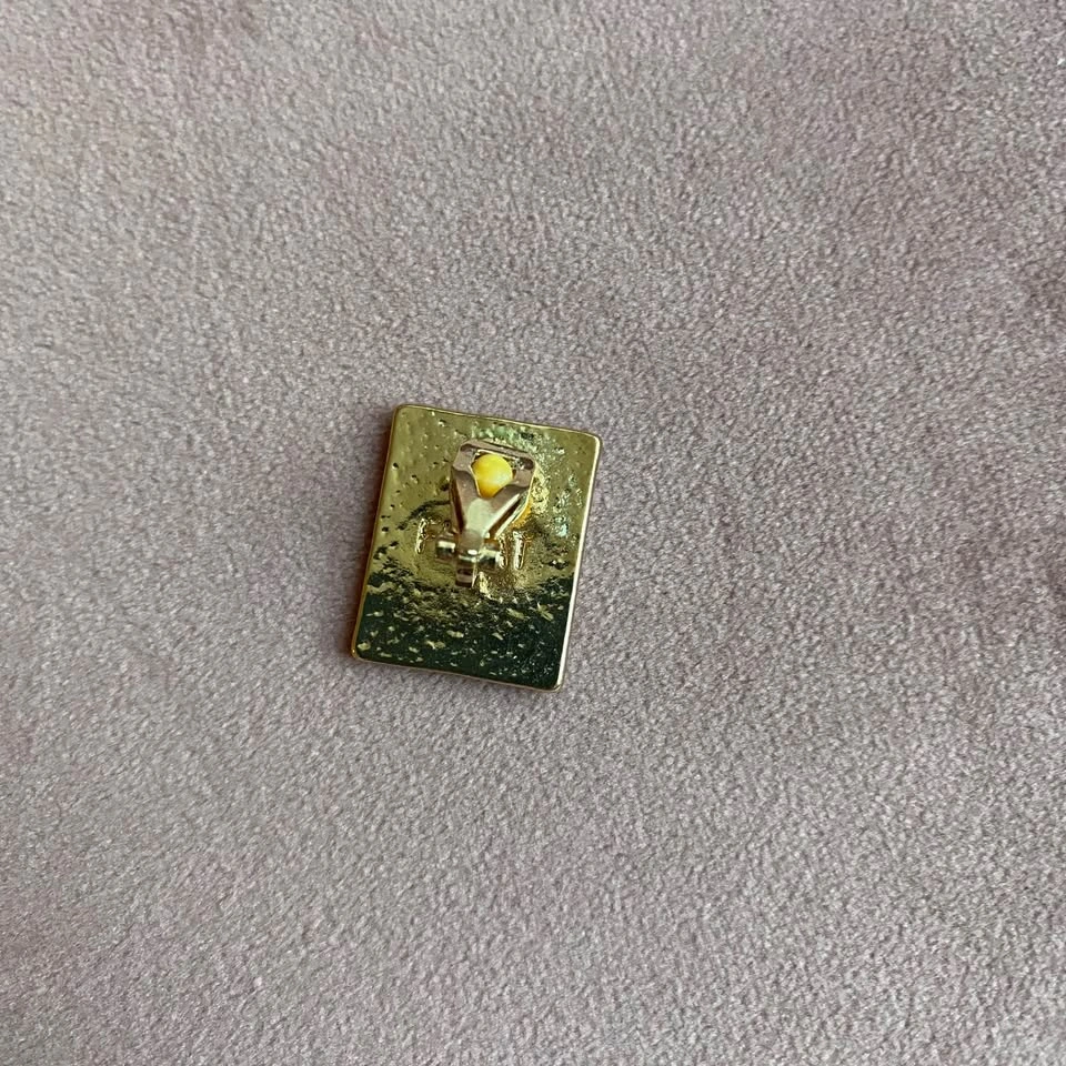 Vintage Gold Tone Green Resin Rectangle Stud Earring - photo 2