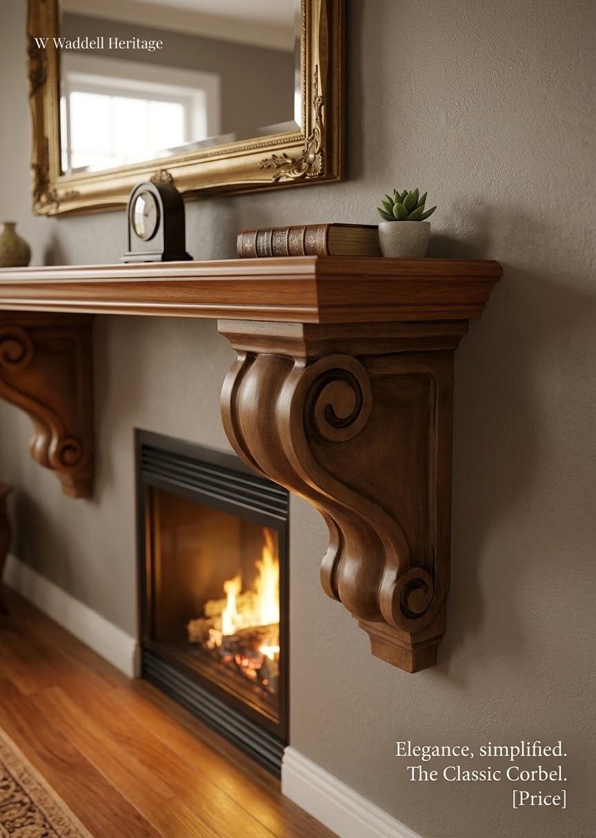 🏈 Aris Architectural Corbel Pair | Faux-Wood Shelf Brackets