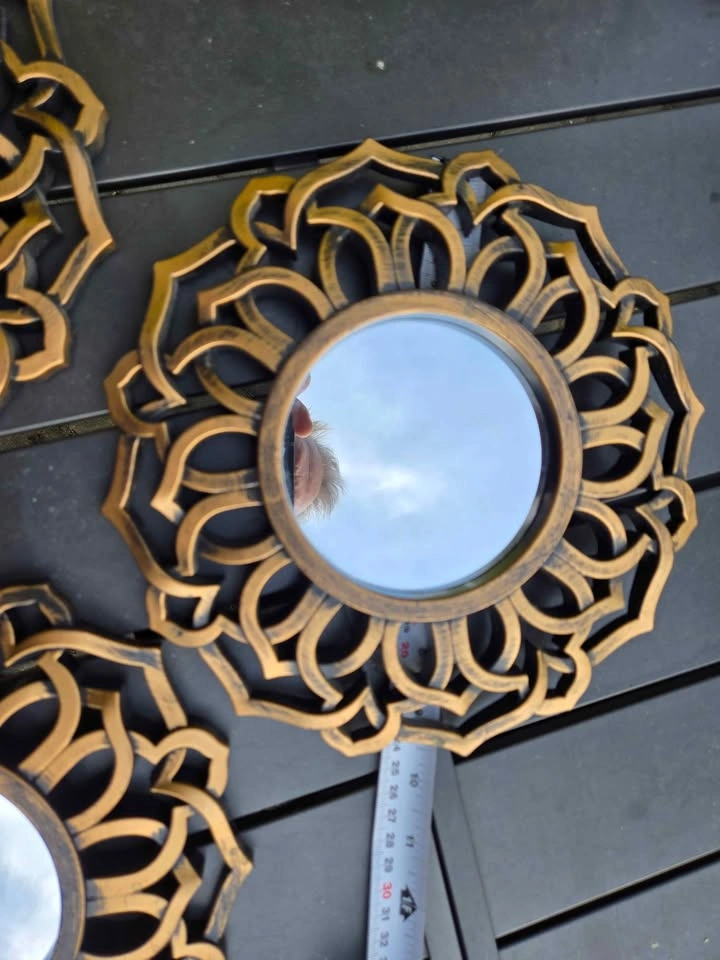 Set of 3 Gold Boho Wall Mirrors – Real Glass / Geometric Lotus - photo 2