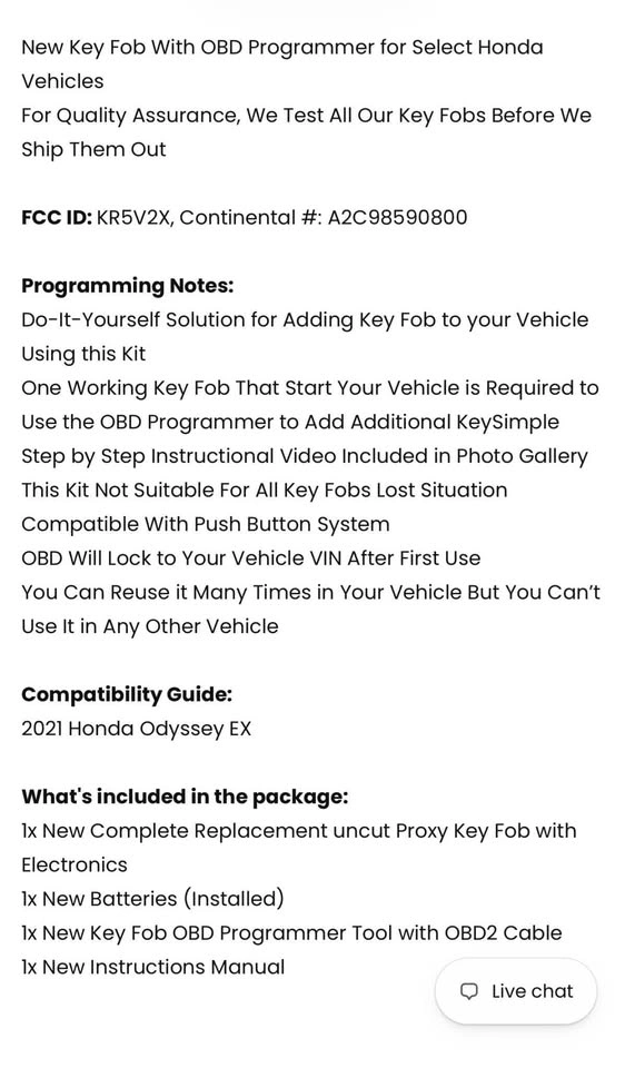 Honda Odyssey Key Fob + OBD Programmer – 2021 - photo 4