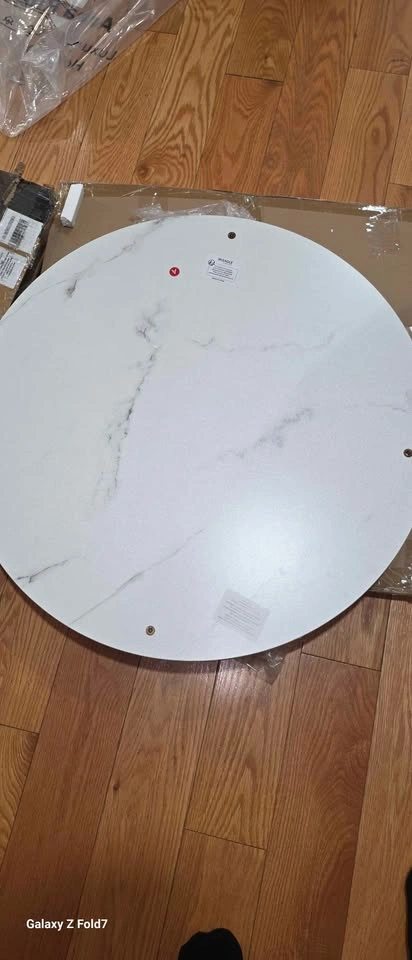 VASAGLE Round Coffee Table with Marble Top and Glass Shelf - photo 4