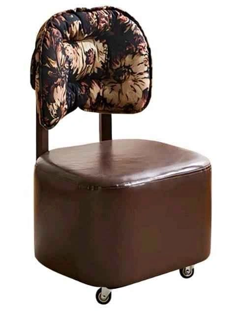 BRAND NEW Brown Faux Leather Rolling Stool with Floral Backrest