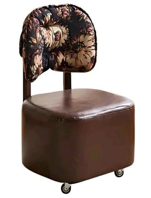 BRAND NEW Brown Faux Leather Rolling Stool with Floral Backrest