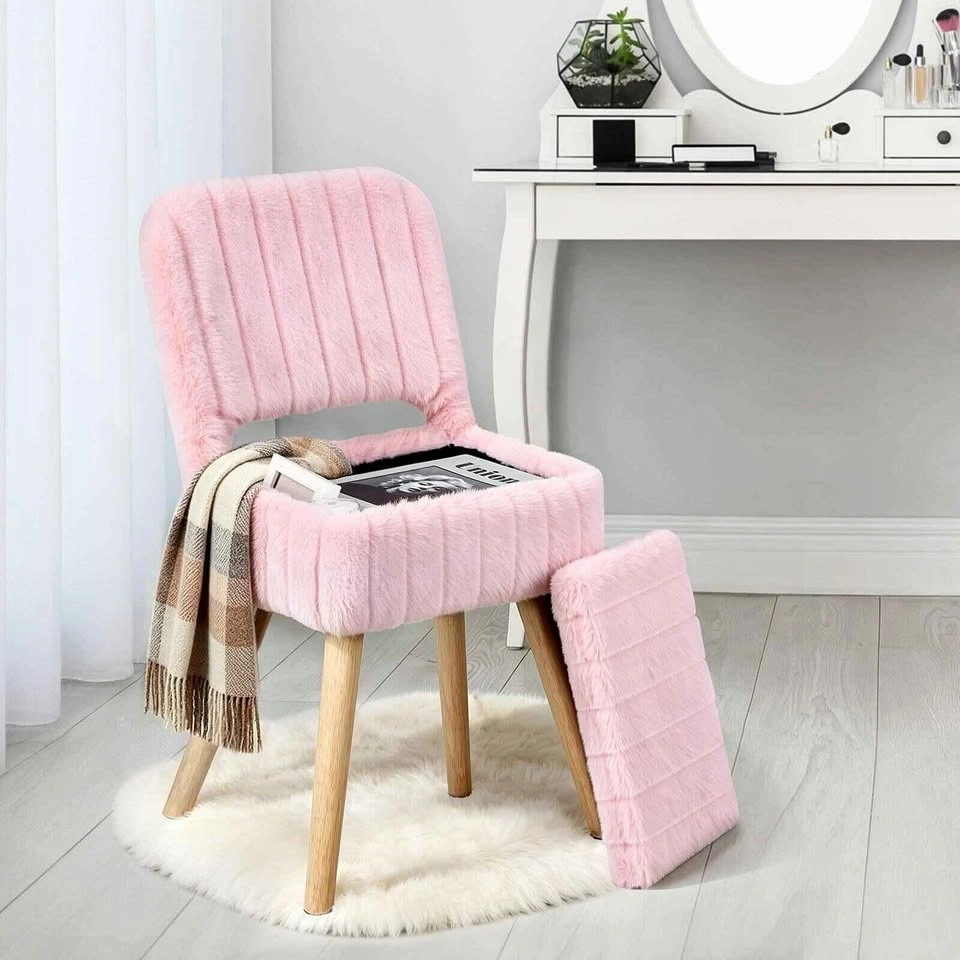 Brand new, open box. Pink Faux Fur Vanity Chair with Storage