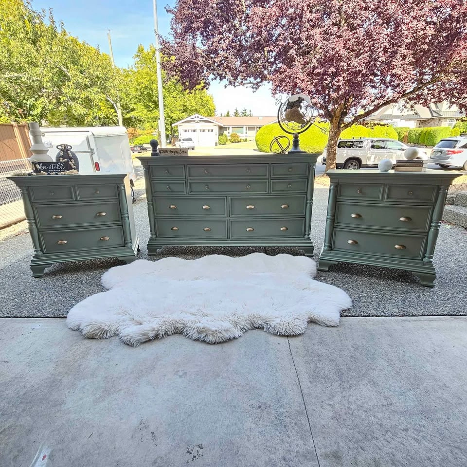 Sage Green 3-Piece Bedroom Set - Large Dresser and Two Large Nig - photo 2