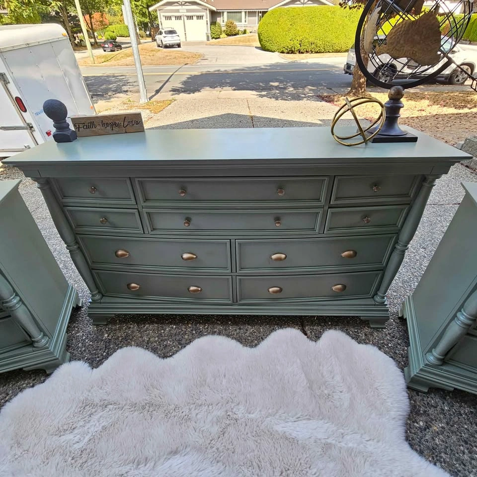 Sage Green 3-Piece Bedroom Set - Large Dresser and Two Large Nig - photo 4