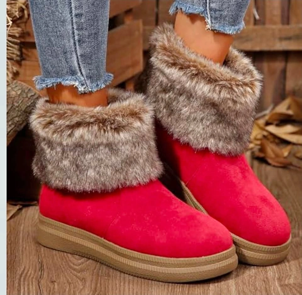 Women's Red Faux Fur Snow Boots EU 37
