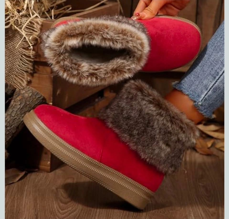Women's Red Faux Fur Snow Boots EU 37 - photo 3