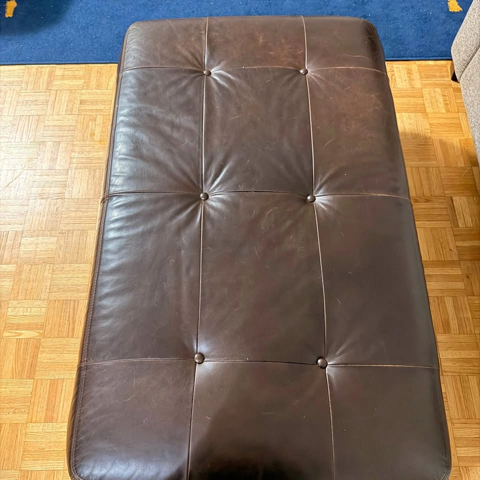 Large Brown Tufted Faux Leather Ottoman Bench – 48”