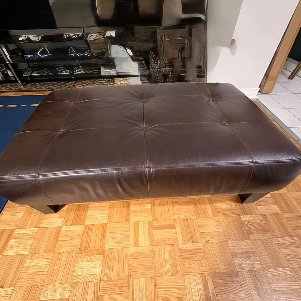 Large Brown Tufted Faux Leather Ottoman Bench – 48” - photo 2