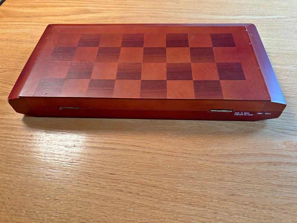 2-in-1 Wooden Chess & Checkers Set with Folding Storage Box