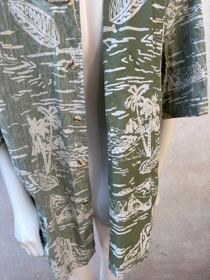 VTG Kalaheo Green Reverse Print Hawaiian Shirt XL Cotton Made in - photo 4