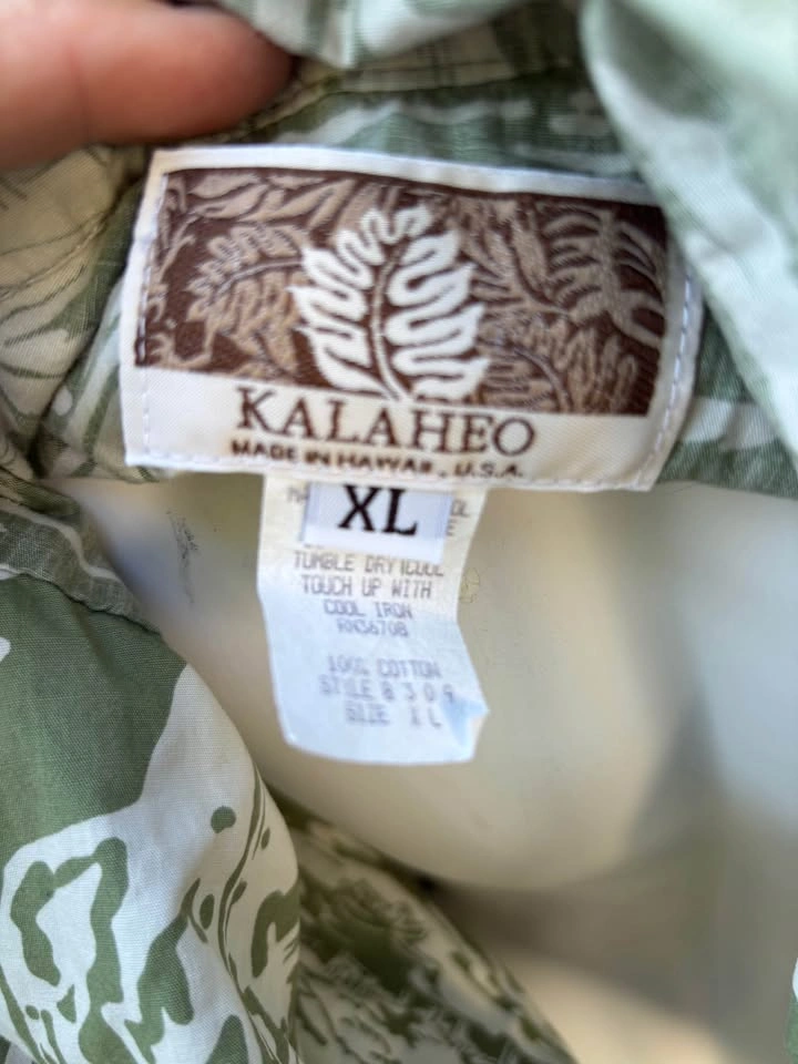 VTG Kalaheo Green Reverse Print Hawaiian Shirt XL Cotton Made in - photo 5