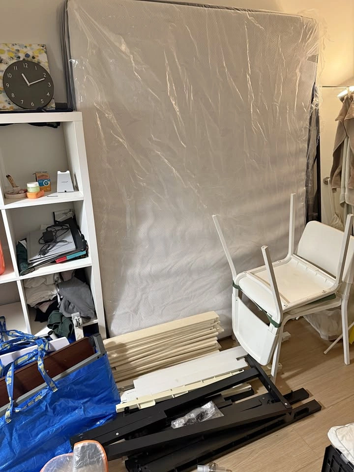 Queen Size Mattress + Metal & Wood Bed Frame. Pickup: Kips Bay
