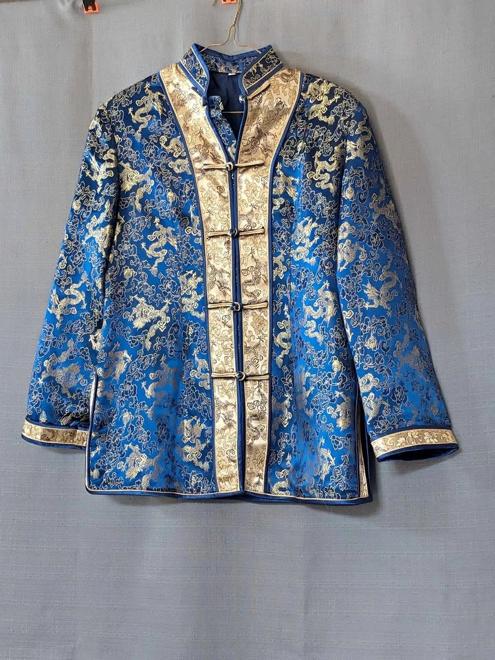 Blue and Gold Chinese Tang Suit Dragon Jacket - size L
